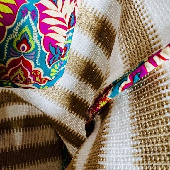 Vera Bradley White Gold Tan Striped Rope Handle Beach Bag Tote - Picture 8 of 10
